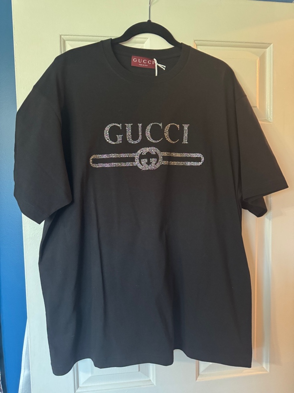 Gucci Black Tee with Crystal Logo Detail - Picture 4 of 7